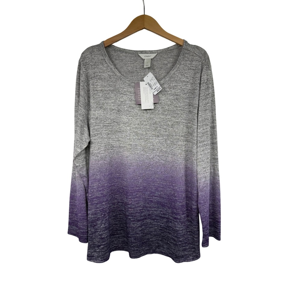 cj banks Womens Grey Purple Ombre Long Sleeve Knit Tunic Top 1X New